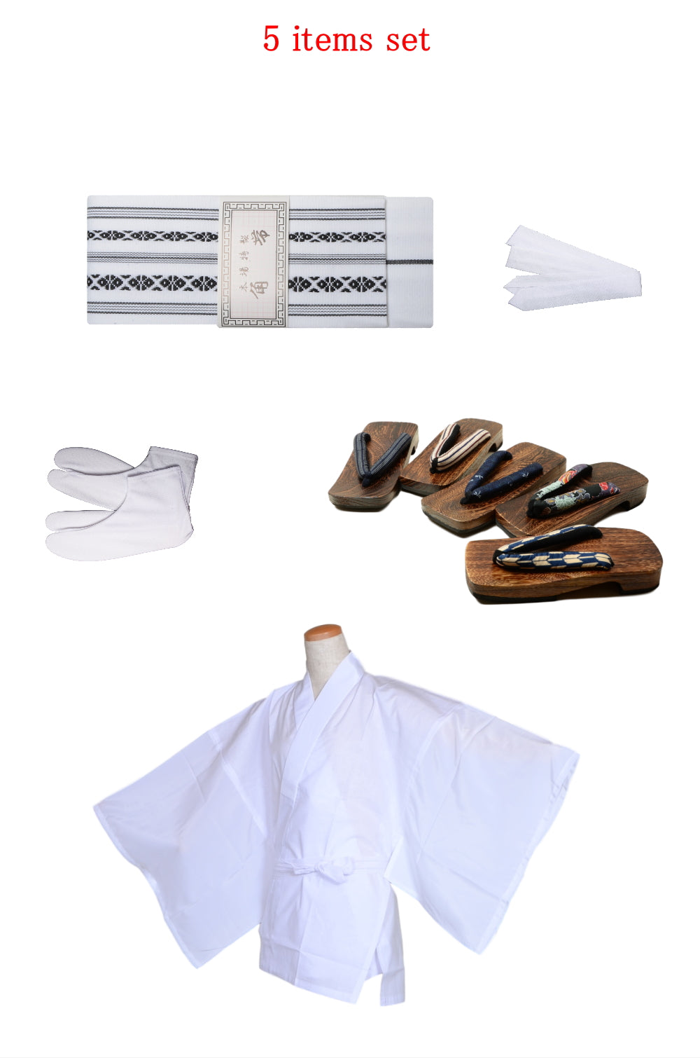 Men obi belt and geta sandals set : White