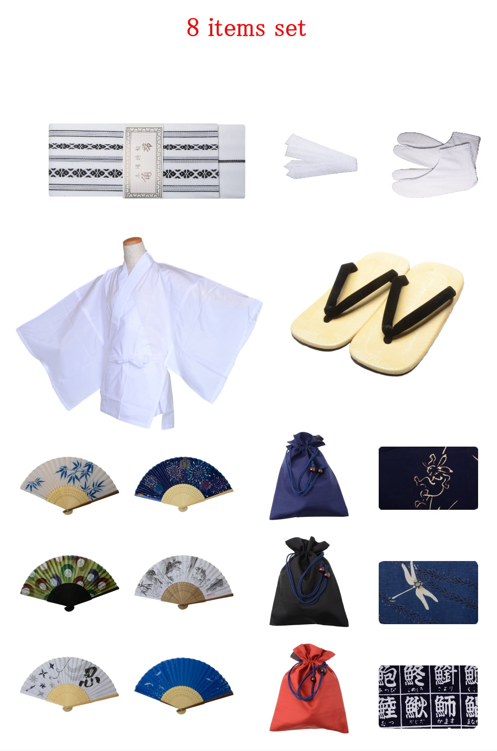 Men obi belt and Setta sandals set : White