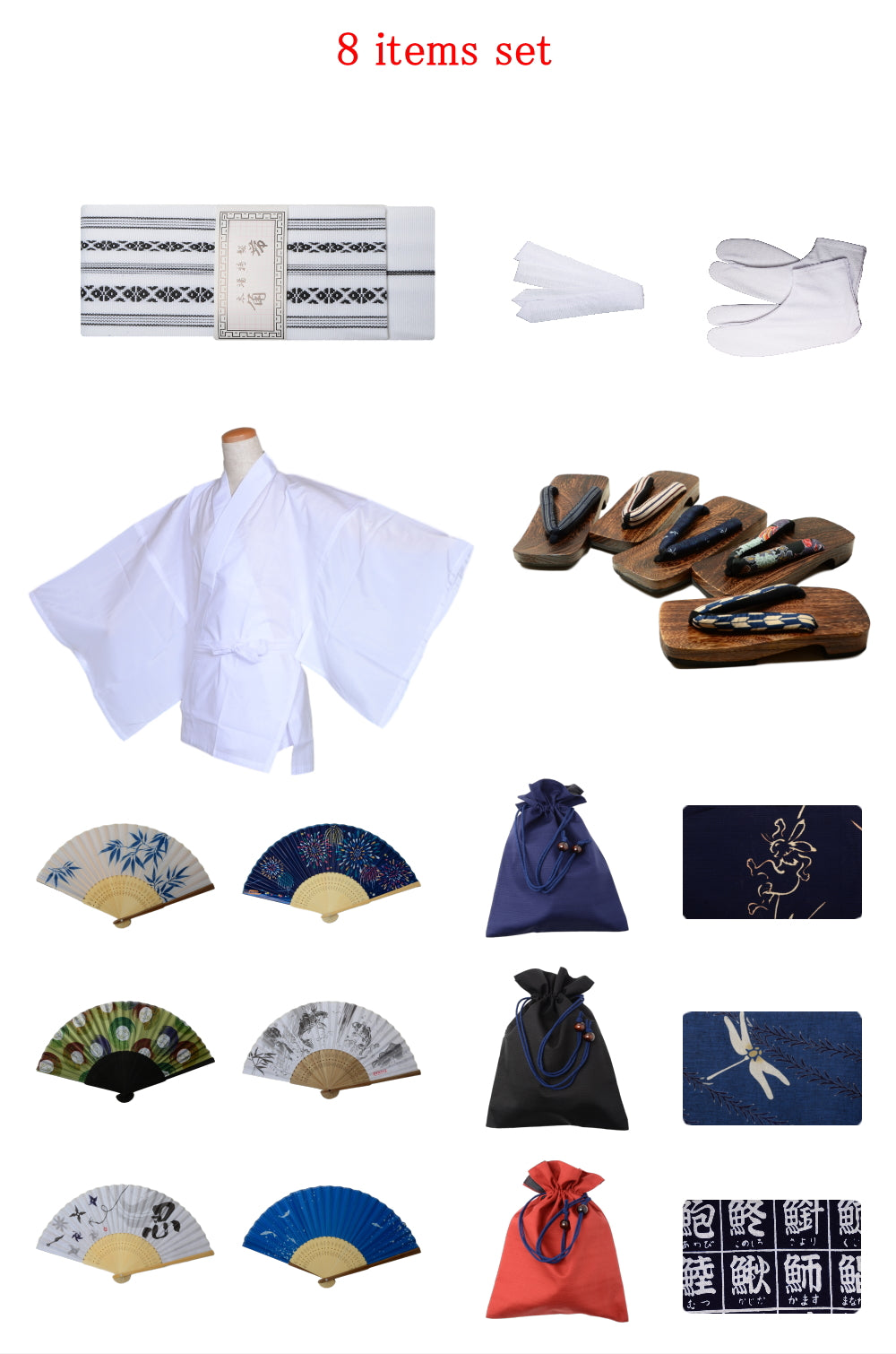 Men obi belt and geta sandals set : White