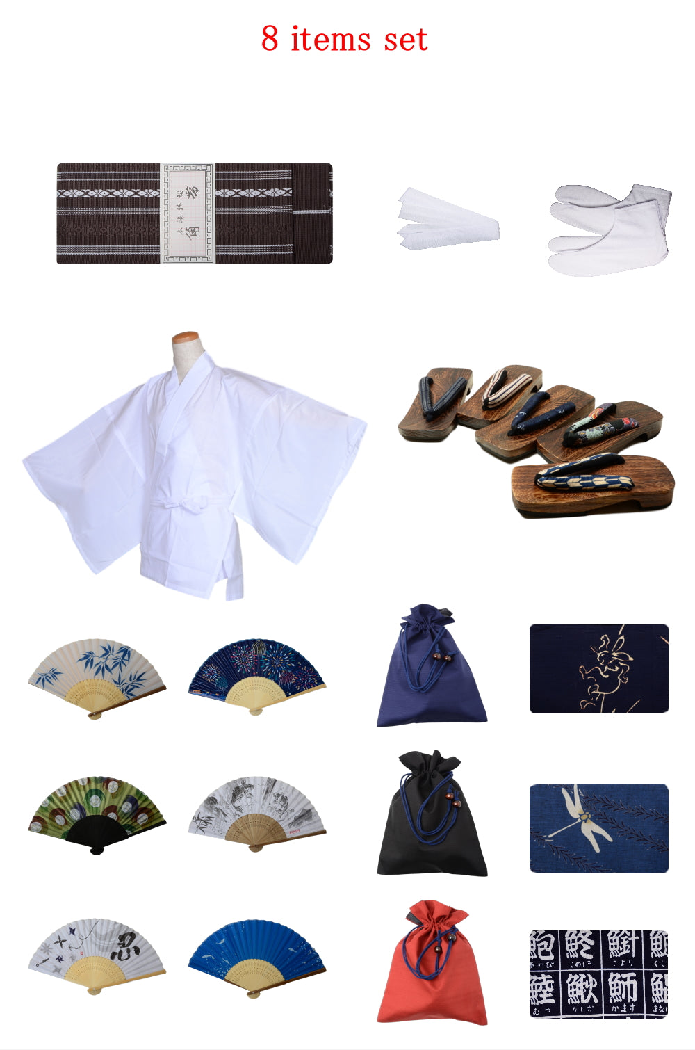 Men obi belt and geta sandals set : Brown