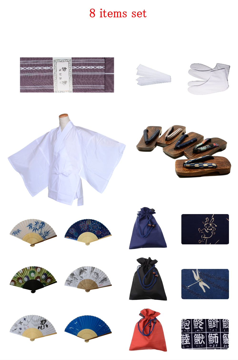 Men obi belt and geta sandals set : Purple