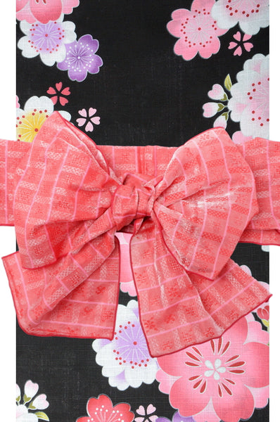 Girls yukata and obi belt set / GY #04 (7-8)