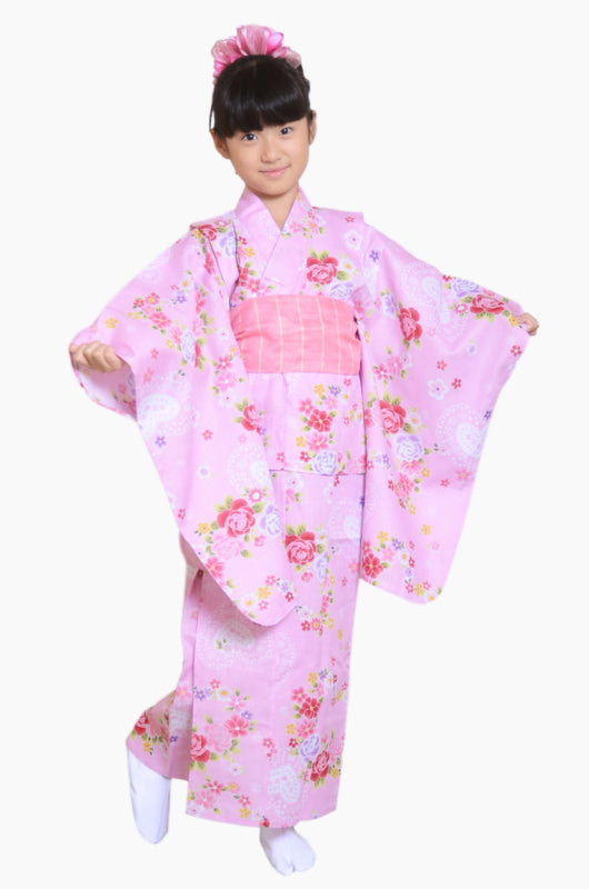 Girls yukata and obi belt set / GY #03 (7-8)