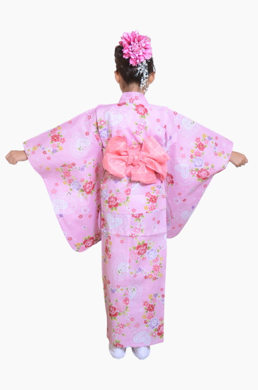 Girls yukata and obi belt set / GY #03 (7-8)