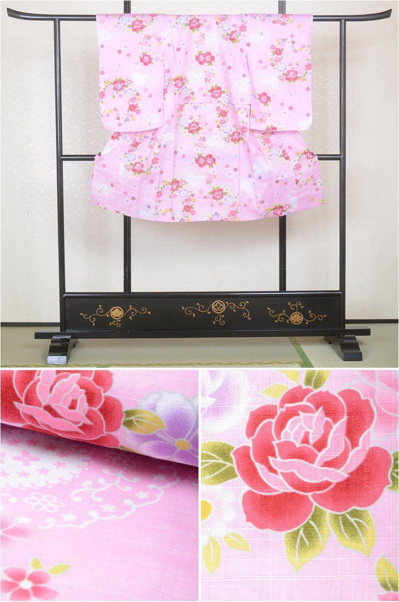 Girls yukata and obi belt set / GY #03 (7-8)