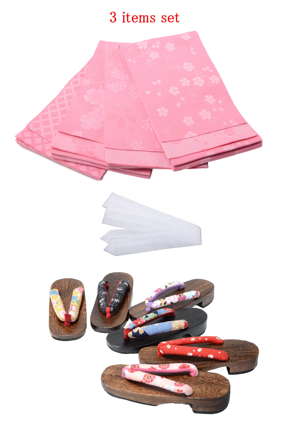 Obi belt and geta sandals set : Pattern / Pink