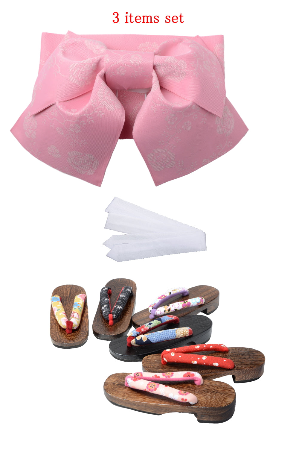 Obi belt and geta sandals set : Pre-tied / Rose pink #06