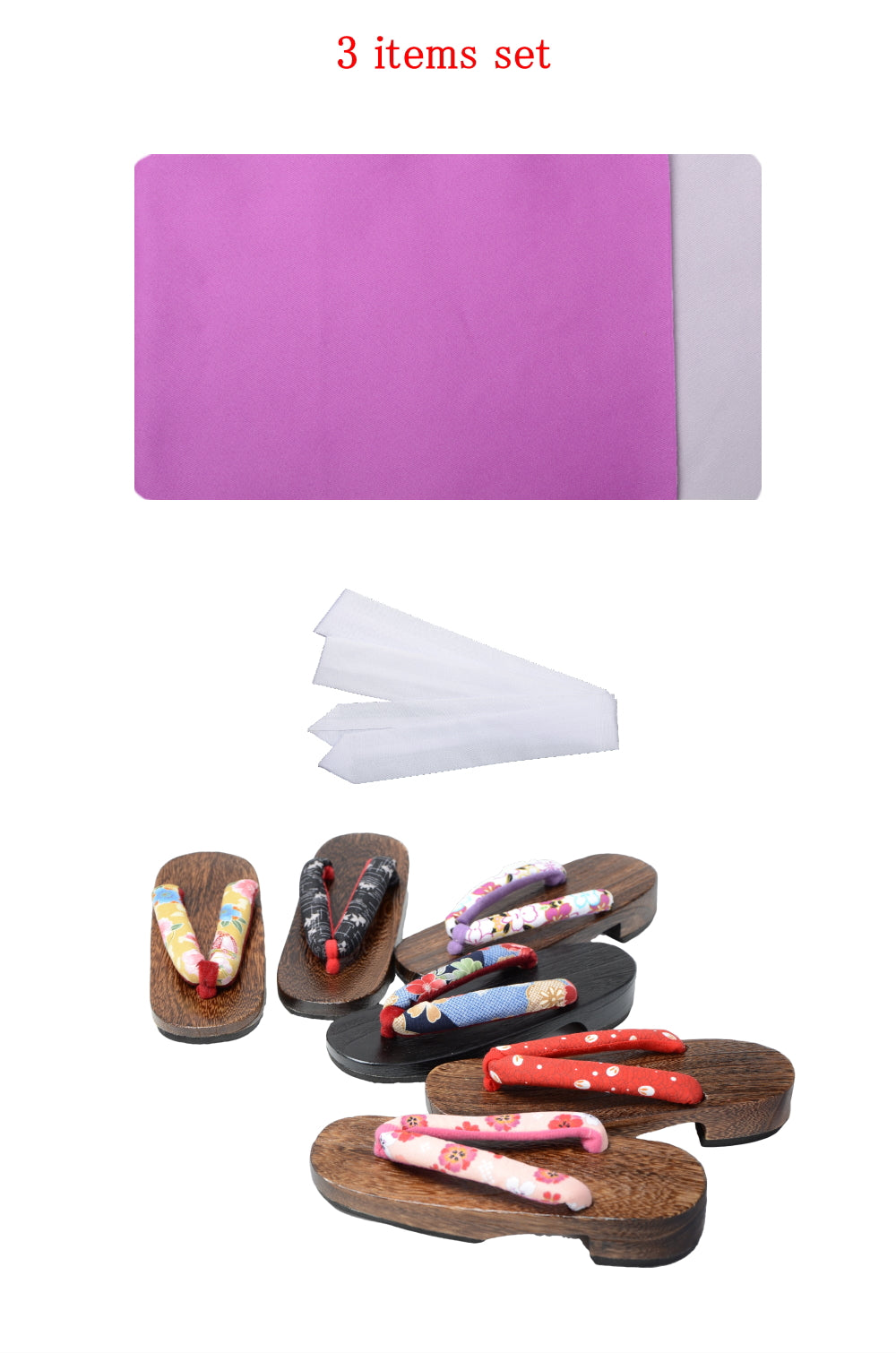 Obi belt and geta sandals set : Plain / Pale purple and Light gray
