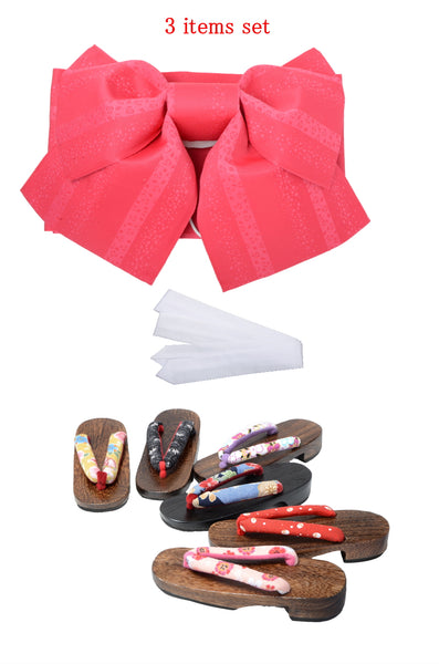 Obi belt and geta sandals set : Pre-tied / Scarlet #03
