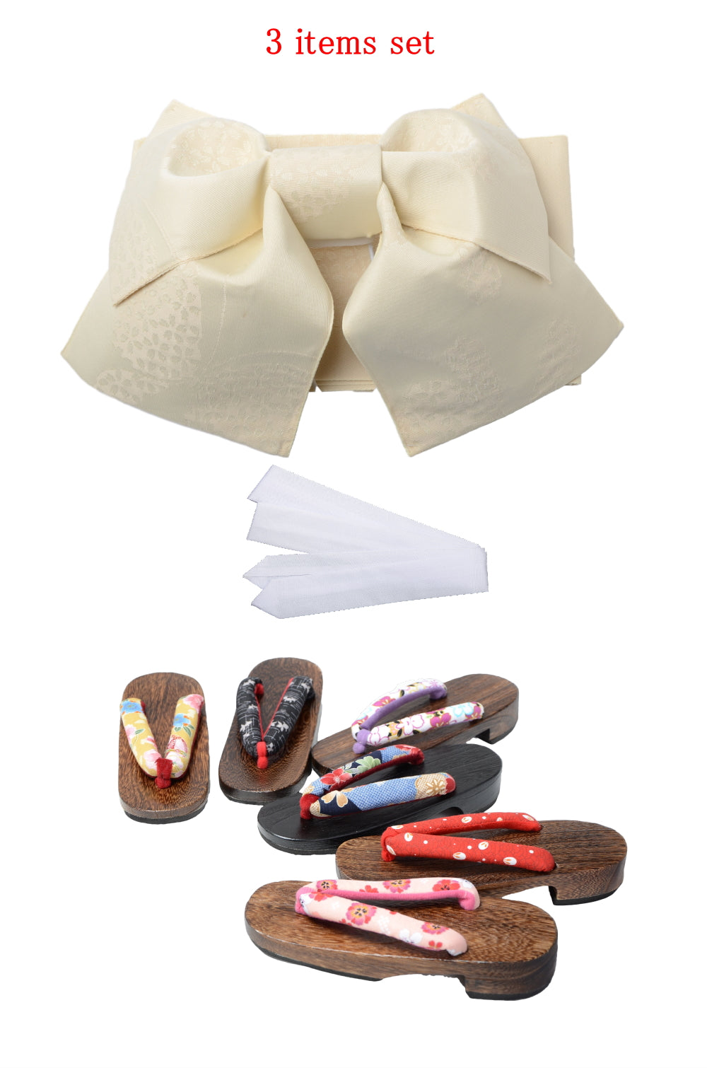 Obi belt and geta sandals set : Pre-tied / Cream #10
