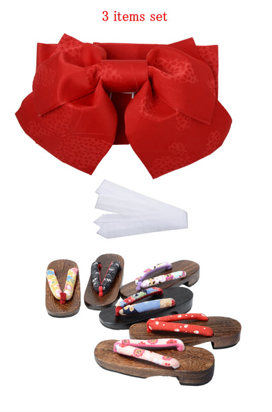 Obi belt and geta sandals set : Pre-tied / Red #02