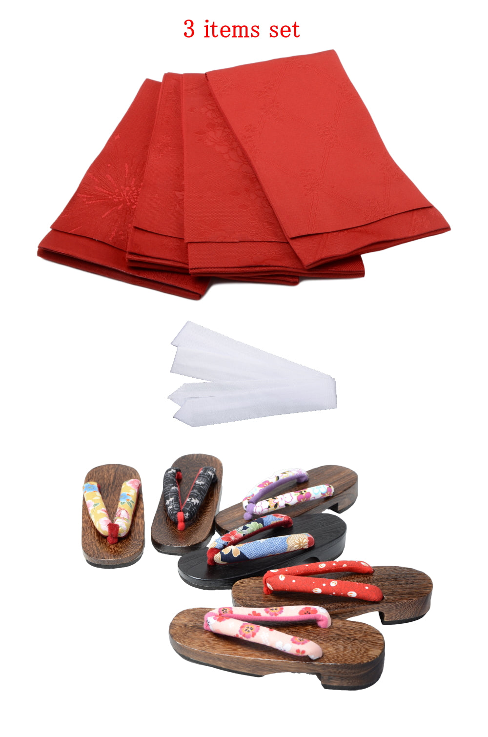 Obi belt and geta sandals set : Pattern / Red