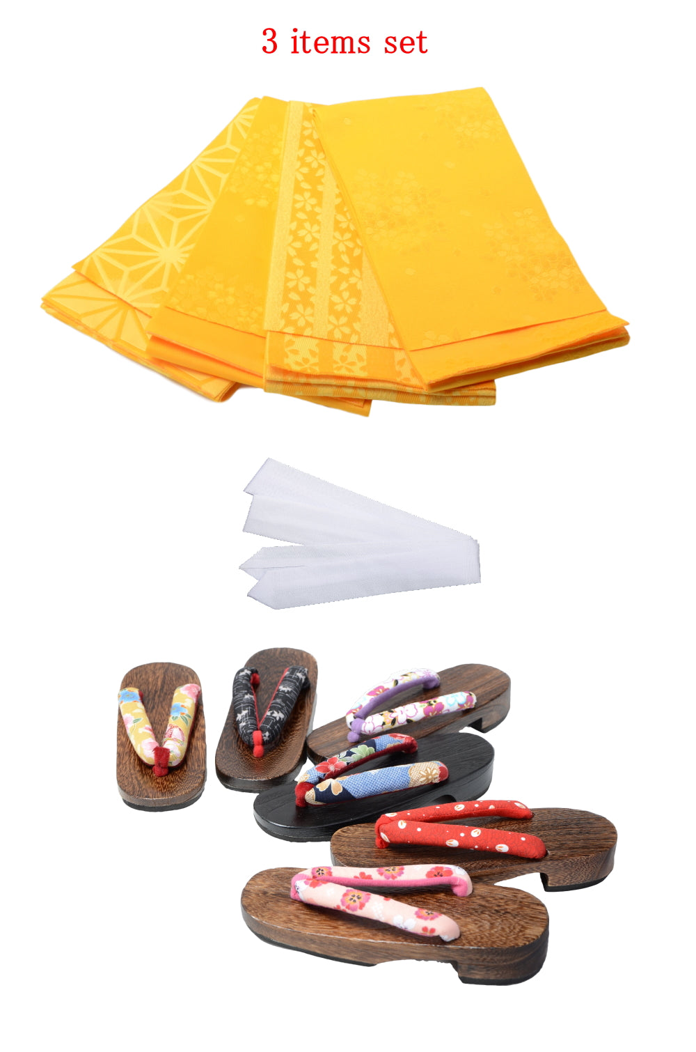 Obi belt and geta sandals set : Pattern / Yellow