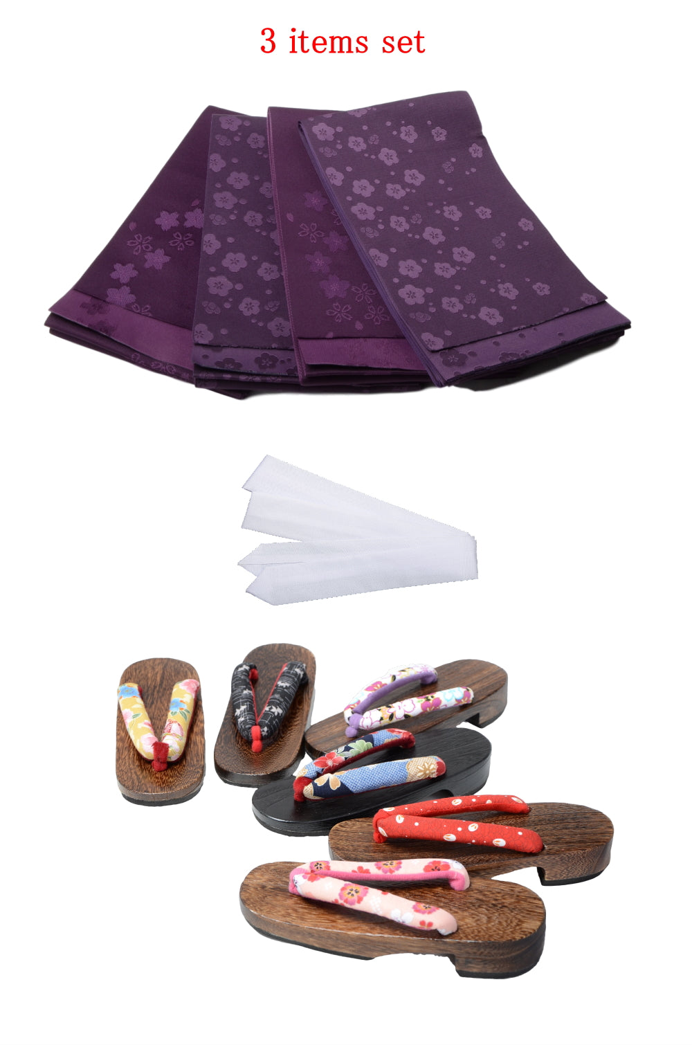 Obi belt and geta sandals set : Pattern / Deep purple