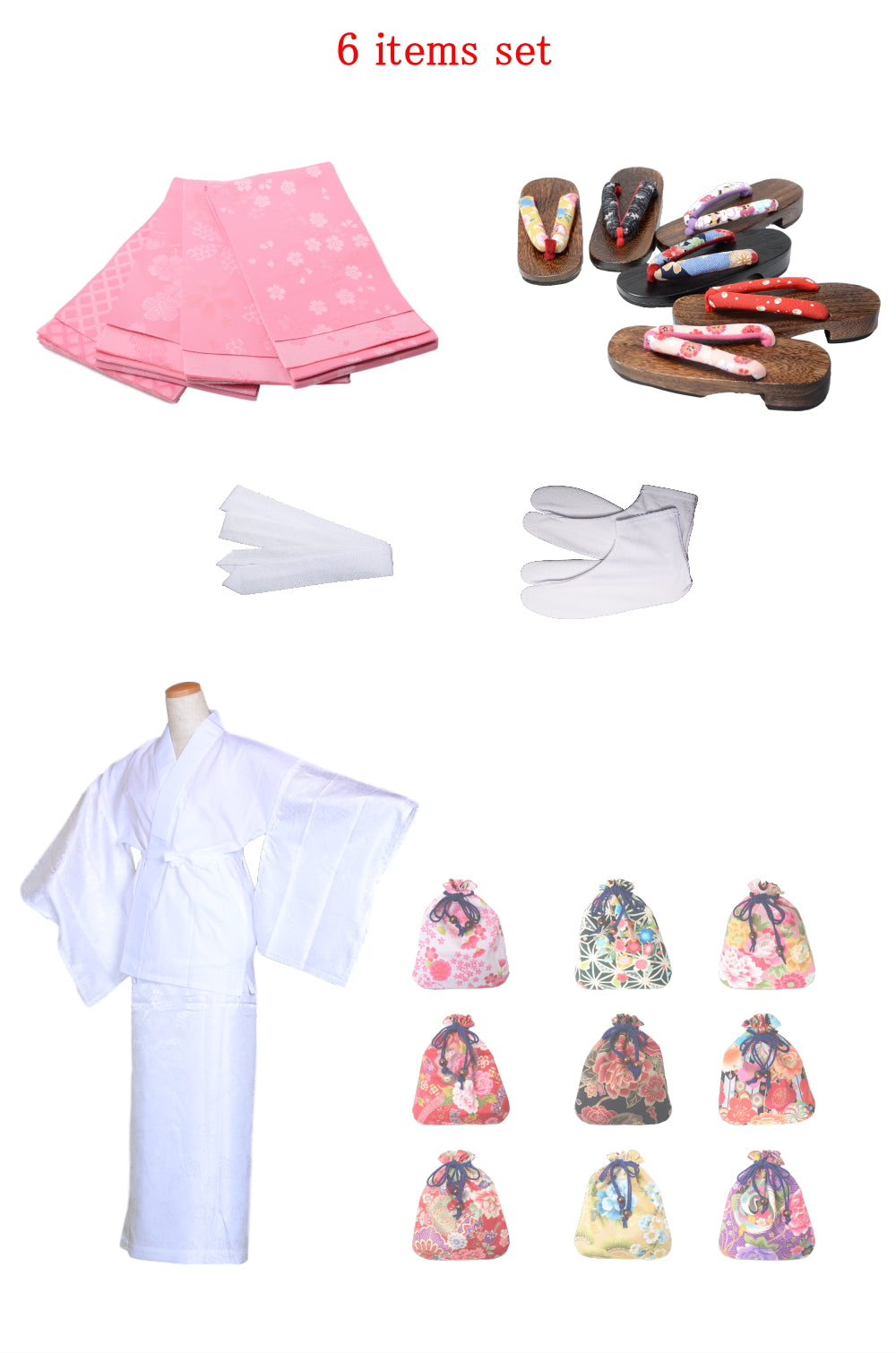 Obi belt and geta sandals set : Pattern / Pink