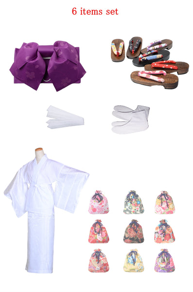 Obi belt and geta sandals set : Pre-tied / Deep purple #07