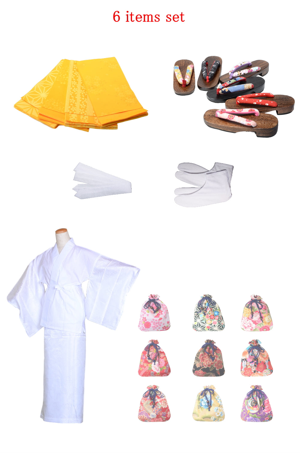 Obi belt and geta sandals set : Pattern / Yellow