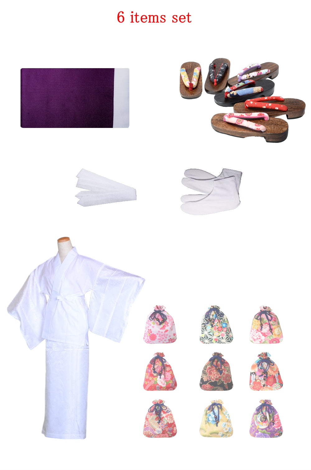 Obi belt and geta sandals set : Plain / Deep purple and Light gray