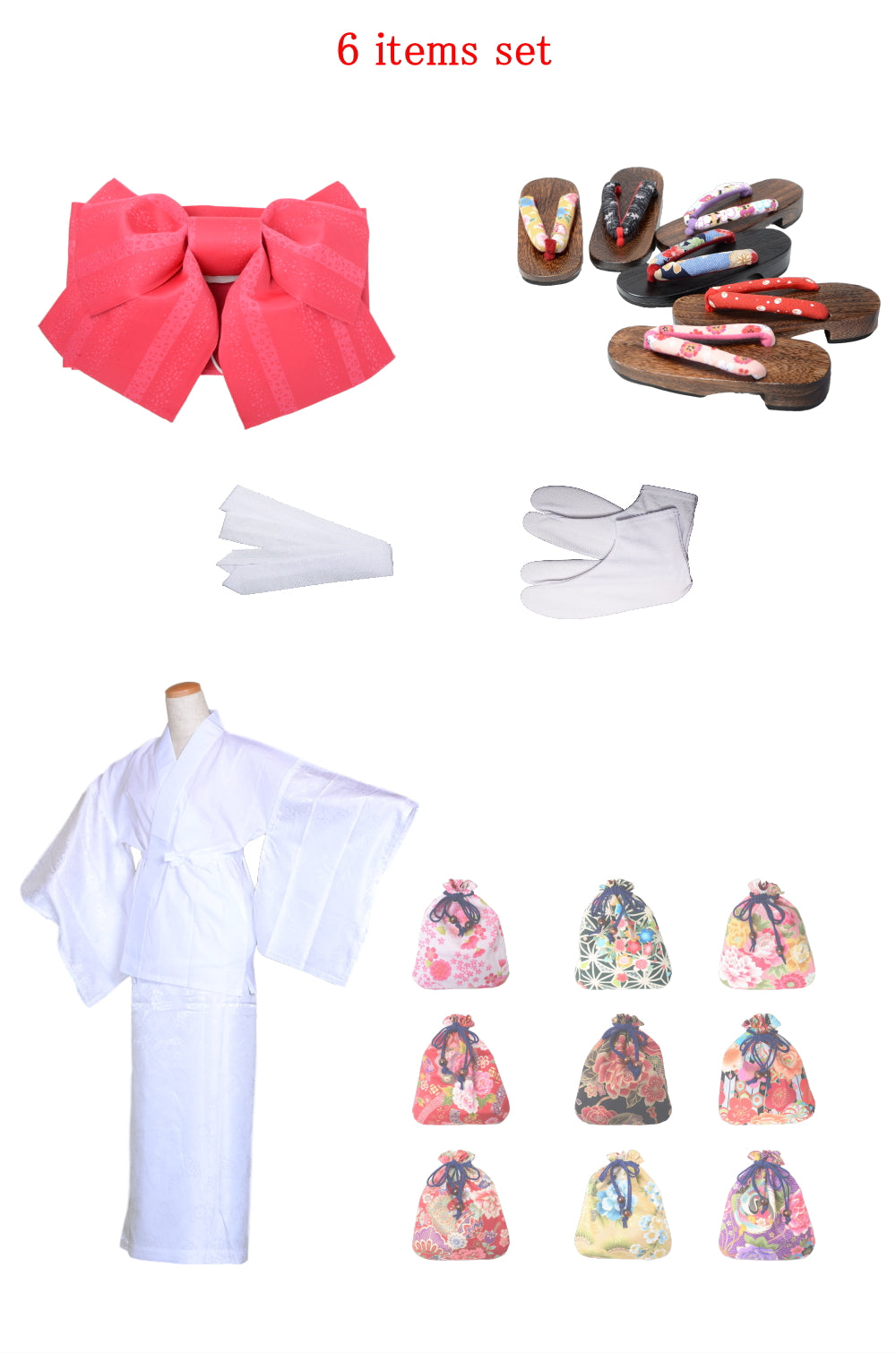 Obi belt and geta sandals set : Pre-tied / Scarlet #03