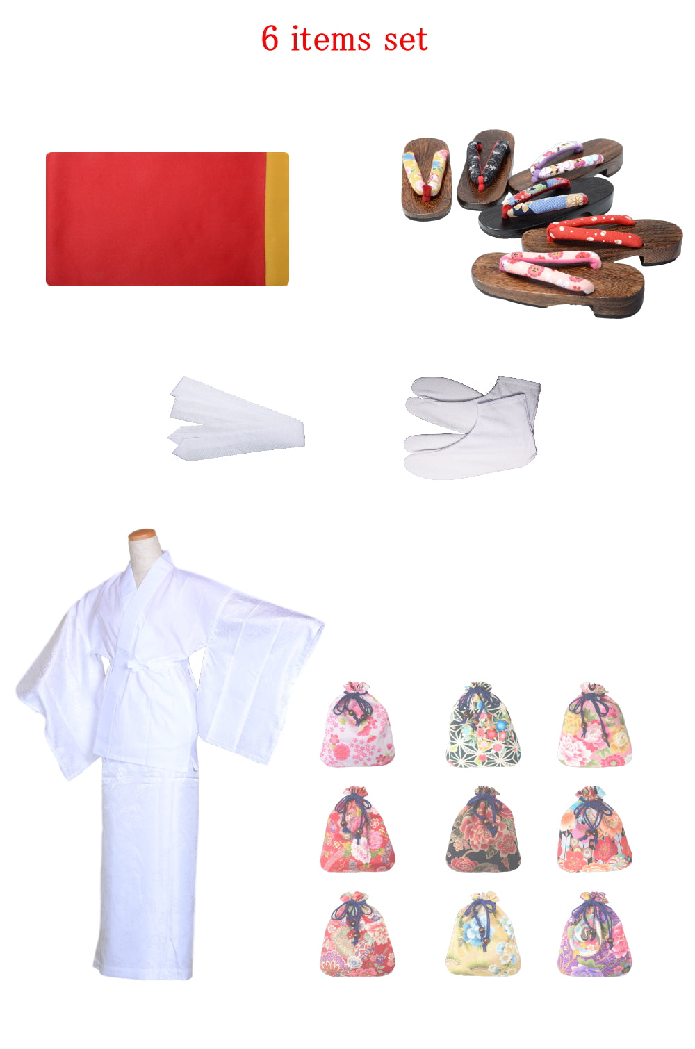 Obi belt and geta sandals set : Plain / Red and Gold