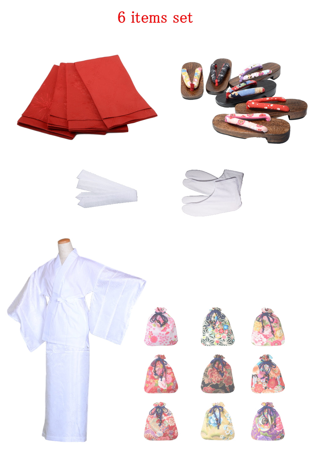 Obi belt and geta sandals set : Pattern / Red