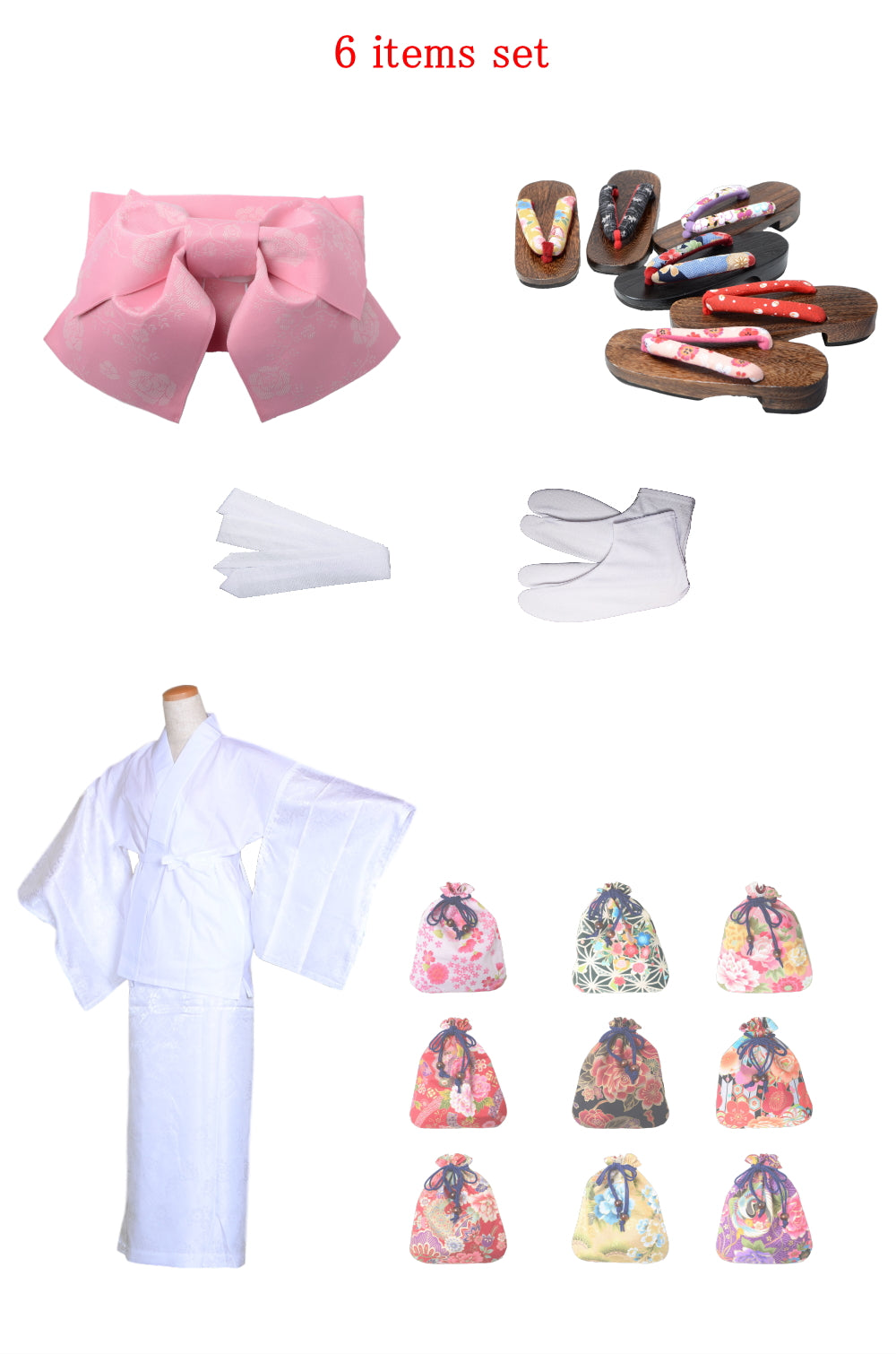 Obi belt and geta sandals set : Pre-tied / Rose pink #06