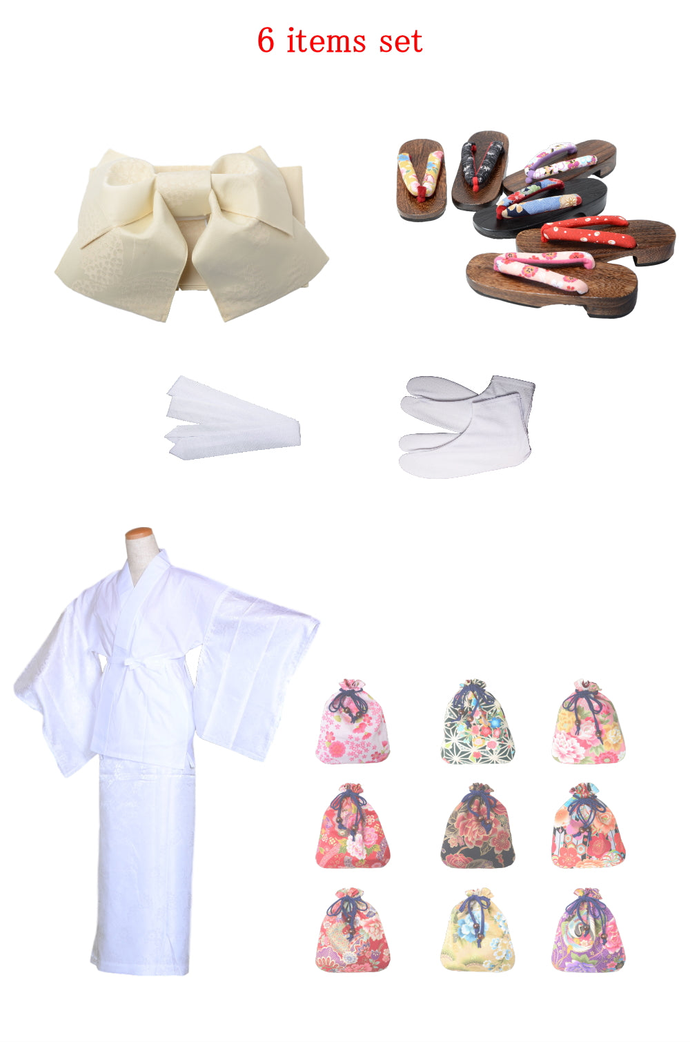 Obi belt and geta sandals set : Pre-tied / Cream #10