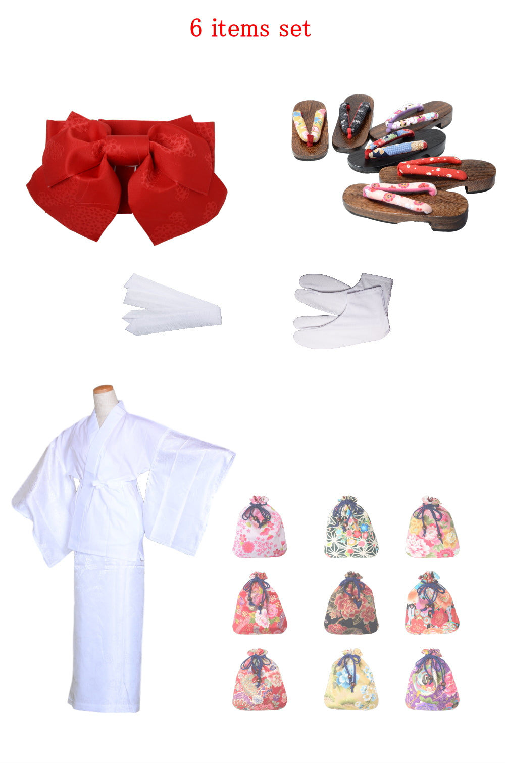 Obi belt and geta sandals set : Pre-tied / Red #02