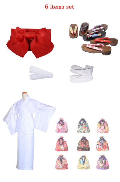Obi belt and geta sandals set : Pre-tied / Red #02