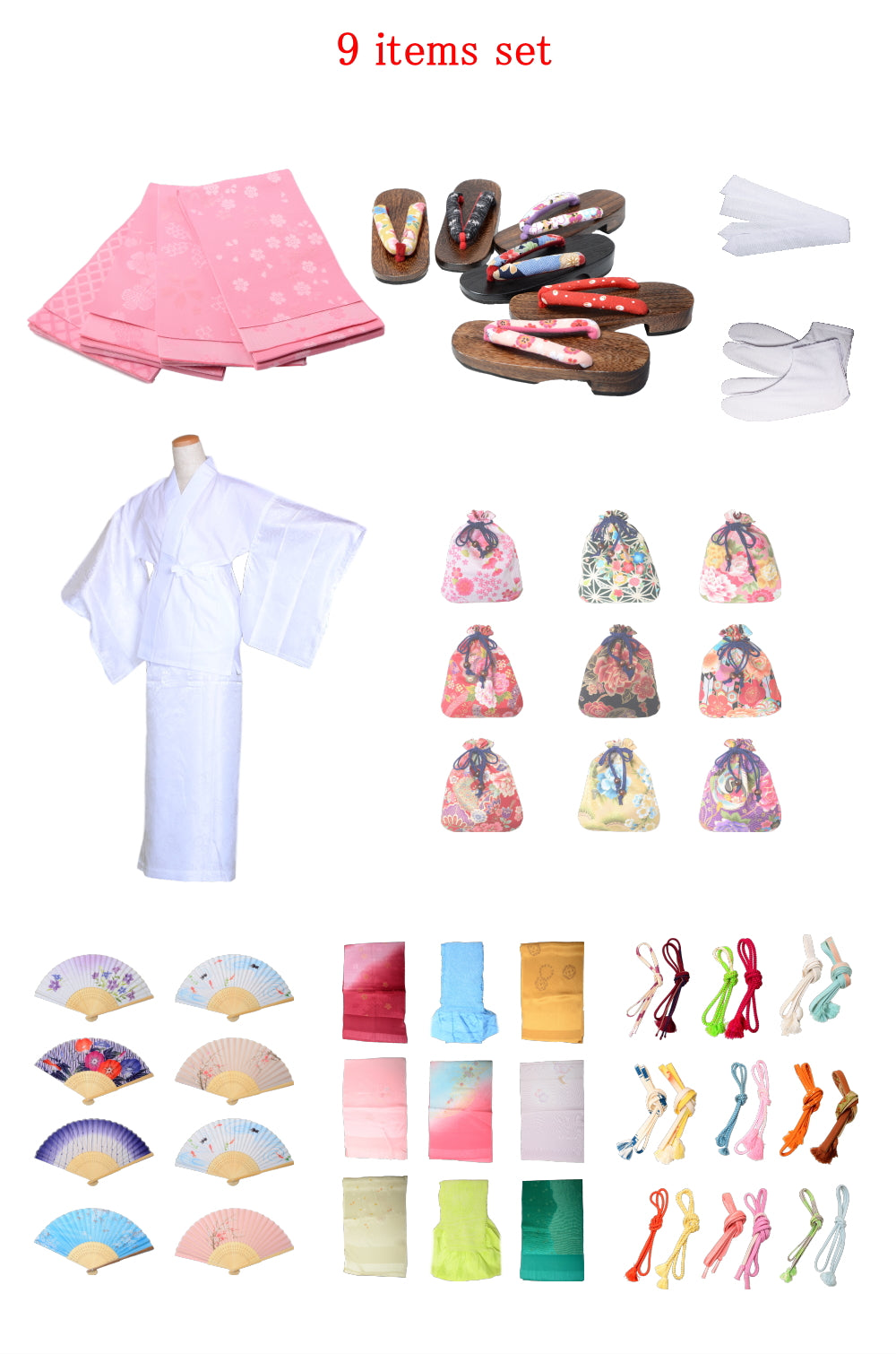 Obi belt and geta sandals set : Pattern / Pink