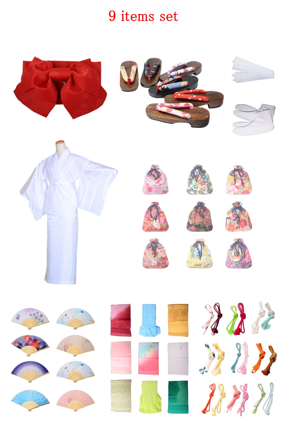 Obi belt and geta sandals set : Pre-tied / Red #02