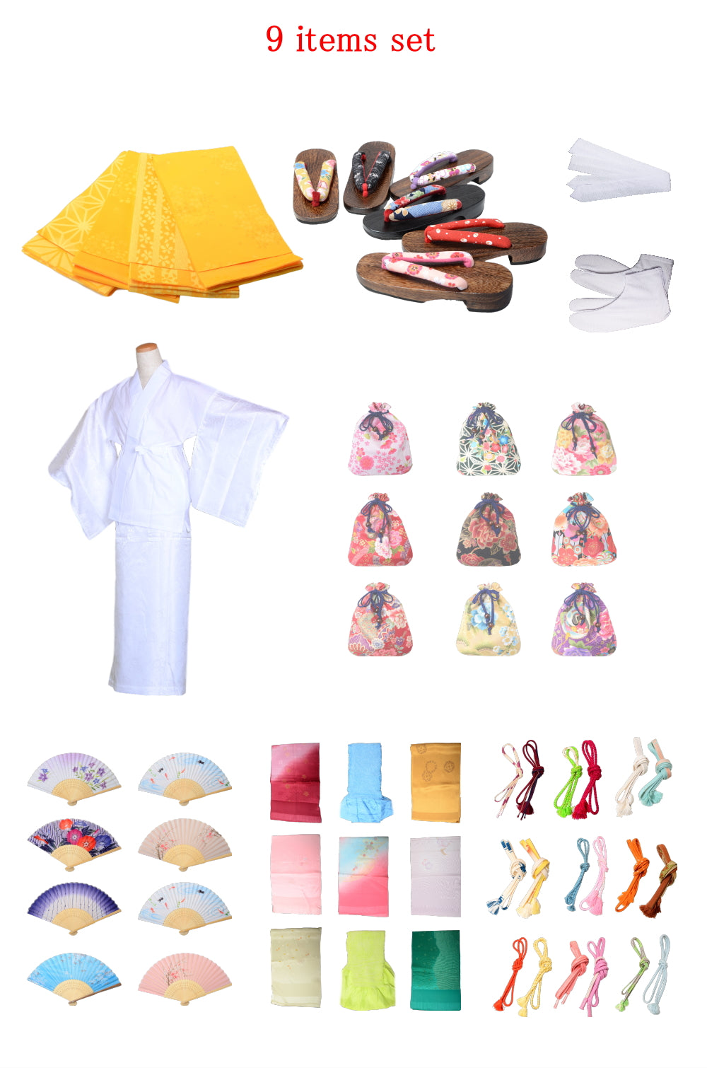 Obi belt and geta sandals set : Pattern / Yellow