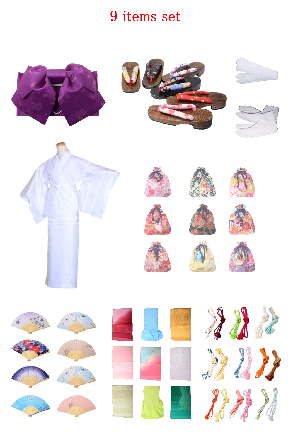 Obi belt and geta sandals set : Pre-tied / Deep purple #07