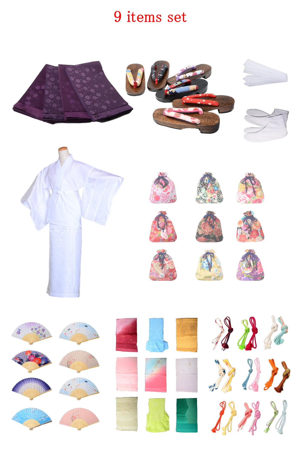 Obi belt and geta sandals set : Pattern / Deep purple