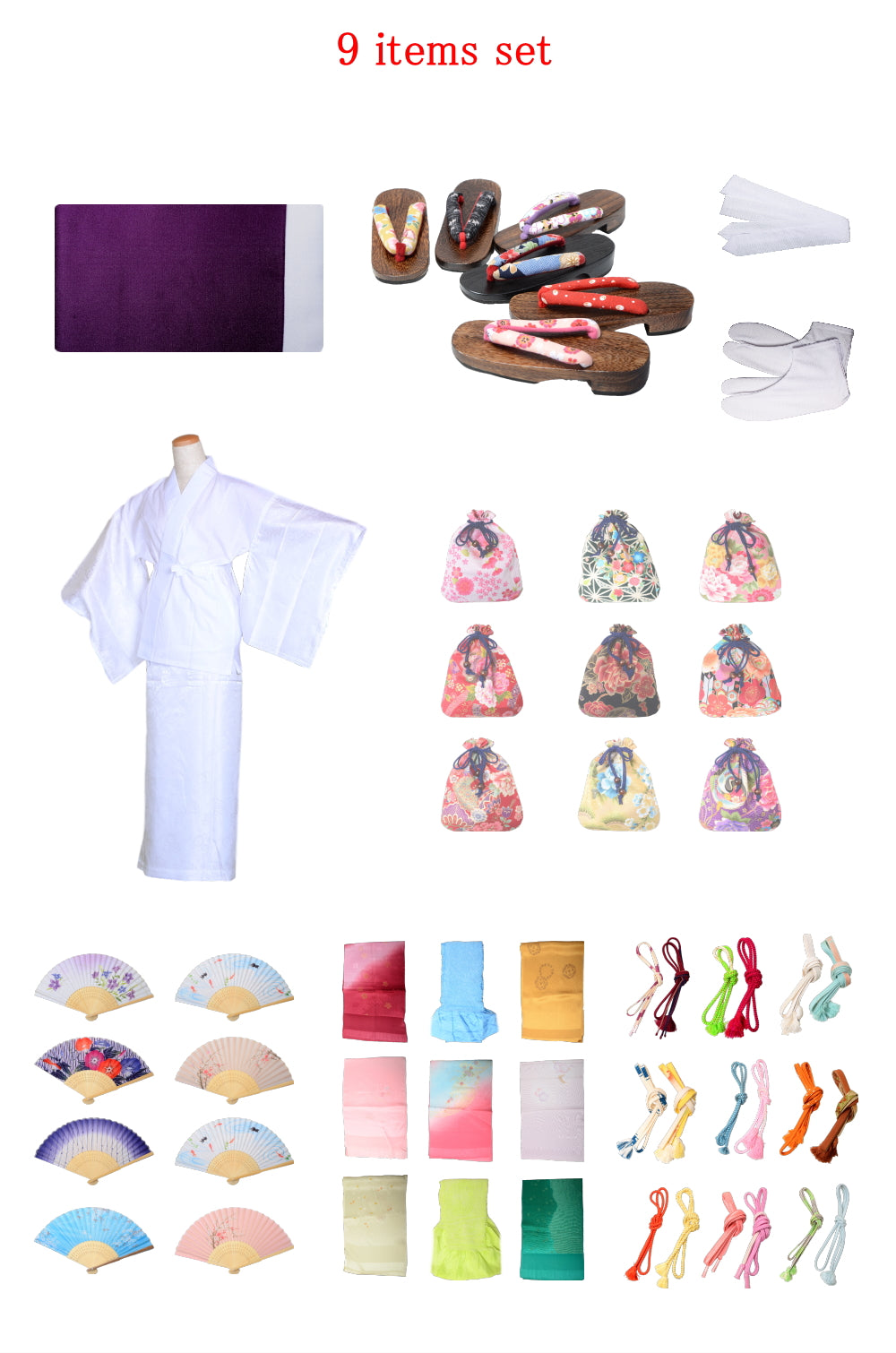 Obi belt and geta sandals set : Plain / Deep purple and Light gray