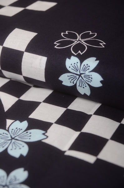 Yukata for indoor use /ichimatsu-sakura:YB553-indigo