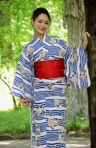 Archive Yukata – Traditional Pattern (Women / One of a Kind) W-AT #27 (Rare Dog Pattern Yukata)