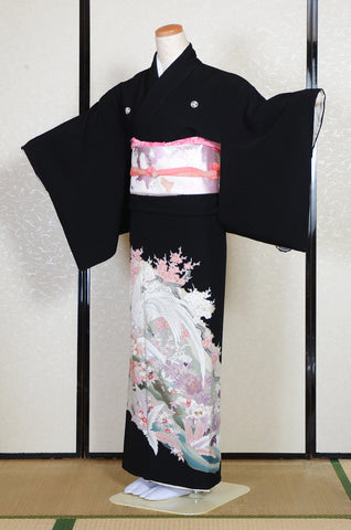 Japanese kimono. kimono for women. kimono female. black formal kimono. Japanese women obi belt. Tradiitonal obi. kimono belt. pre-tied obi. Obi age. Obi jime. kimono accessories.