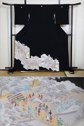 Japanese kimono. kimono for women. kimono female. black formal kimono. 