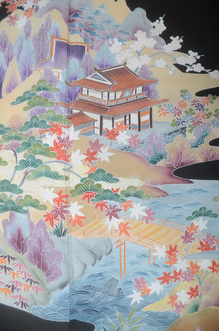 Japanese kimono. kimono for women. kimono female. black formal kimono. 