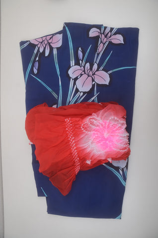 Girls yukata and  obi belt set / Warehouse sale WF #1-746 (9-10)