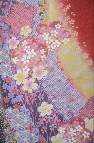 Furisode kimono. Long sleeved kimono. Japanese kimono. Japanese women obi belt. Tradiitonal obi. pre-tied obi. Obi age. Obi jime. kimono accessories.