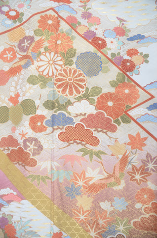 Furisode kimono. Long sleeved kimono. Japanese kimono. Japanese women obi belt. Tradiitonal obi. pre-tied obi. Obi age. Obi jime. kimono accessories.