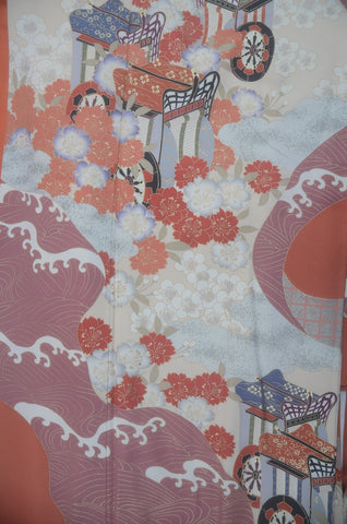 Furisode kimono. Long sleeved kimono. Japanese kimono. Japanese women obi belt. Tradiitonal obi. pre-tied obi. Obi age. Obi jime. kimono accessories.