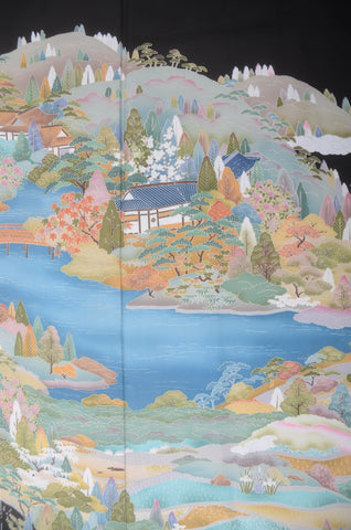 Japanese kimono. kimono for women. kimono female. black formal kimono. 