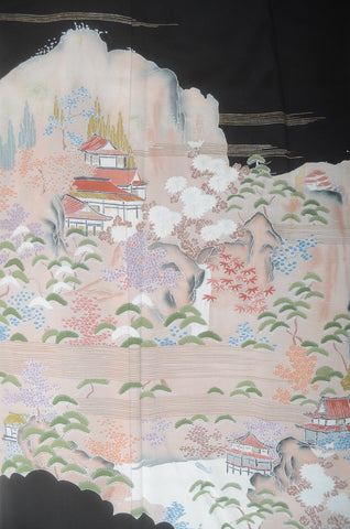 Japanese kimono. kimono for women. kimono female. black formal kimono. 