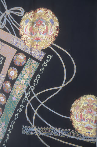 Japanese kimono. kimono for women. kimono female. black formal kimono. Japanese women obi belt. Tradiitonal obi. kimono belt. pre-tied obi. Obi age. Obi jime. kimono accessories.