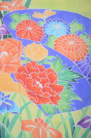 Furisode kimono. Long sleeved kimono. Japanese kimono. Japanese women obi belt. Tradiitonal obi. pre-tied obi. Obi age. Obi jime. kimono accessories.