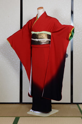 Furisode kimono. Long sleeved kimono. Japanese kimono. Japanese women obi belt. Tradiitonal obi. pre-tied obi. Obi age. Obi jime. kimono accessories.