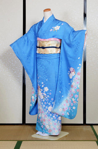 Furisode kimono. Long sleeved kimono. Japanese kimono. Japanese women obi belt. Tradiitonal obi. pre-tied obi. Obi age. Obi jime. kimono accessories.
